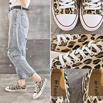 ZGR Women s Canvas Low Top Sneaker Lace-up Classic Casual Shoes Black and White (US8, Leopard)