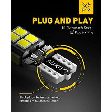 AUXITO 194 LED Bulb 6000K White 168 2825 W5W T10 Wedge 14-SMD Interior Car Bulbs Replacement for Dome Map Door Courtesy Trunk Parking License Plate Lights, 10 PCS