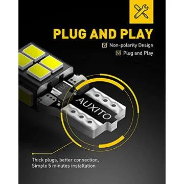 AUXITO 194 LED Bulb 6000K White 168 2825 W5W T10 Wedge 14-SMD Interior Car Bulbs Replacement for Dome Map Door Courtesy Trunk Parking License Plate Lights, 10 PCS