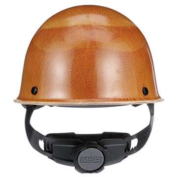 MSA 475395 Skullgard Cap Style Safety Hard Hat with Fas-Trac III Ratchet Suspension | Non-slotted Cap, Made of Phenolic Resin, Radiant Heat Loads up to 350F - Standard Size in Natural Tan
