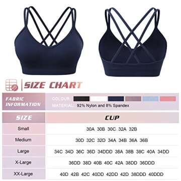 VEQKING Strappy Cross Back Sports Bra for Women Low Support Wirefree Bras for Workout Yoga 3 Pack Black/White/Blue