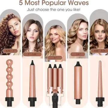 5 in 1 Curling Iron Wand Set, Interchangeable Curly Irons for Hair, 30s Heat Up, 180°F-450°F Degre...