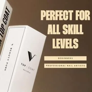 V Beauty Pure No Wipe Gel Top Coat - Long Lasting UV Top Coat Gel Nail Polish, Scratch and Stain Resistant, Durable, Non Yellowing, No Sticky Layer, Glossy - For Manicure & Pedicure - 15ml