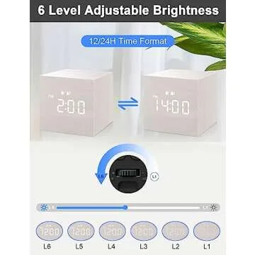 Digital Alarm Clock, with Wooden Electronic LED Time Display, 3 Alarm, 2.5-inch Cubic Small Mini Wood Made Electric Clocks for Bedroom, Bedside, Desk, White