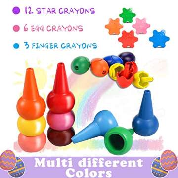 Crayons for Toddlers 12 Colors Paint Crayons 12 Stars 6 Eggs 3 Fingers Crayons Palm Grip Crayons Stackable Toys for Kids 1-3 Years Safe/Non-Toxic/Washable Easter Holiday Birthday Gifts 21 Pack