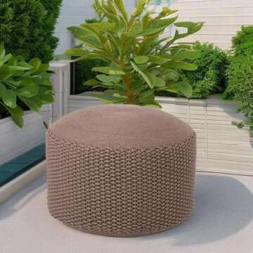 BIRDROCK HOME Outdoor Pouf Ottoman | Hand Woven Waterproof Foot Stool with Bead Bag Filling | Boho Foot Rest for Patio, Living Room, Porch & Outdoor Seating | Lightweight, Soft Stuffed Chair | Brown