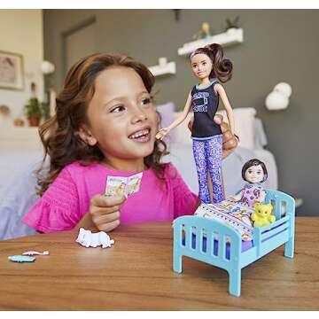 Barbie Skipper Babysitters Inc. Bedtime Playset with Babysitting Skipper Doll, Toddler Doll with Glo...
