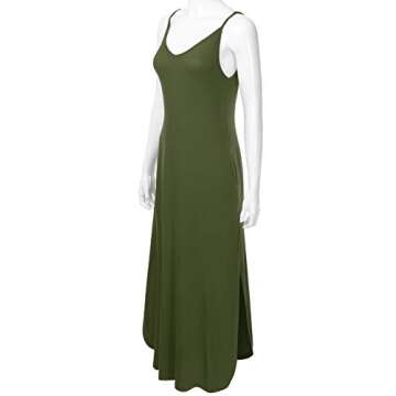 danibe Women's Casual Loose Fit Long Cami Maxi Dress with Pockets Olive S