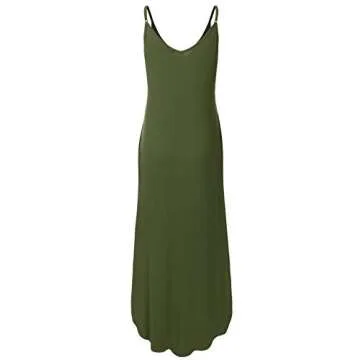 danibe Women's Casual Loose Fit Long Cami Maxi Dress with Pockets Olive S