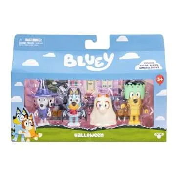 Bluey Figure 4-Packs, Halloween, 2.5" Poseable Figures of Bluey, Bingo, Chloe & Lucky Dressed in Halloween Costumes, with Accessories, Kids Can Recreate Their Favorite Moments from The Bluey TV Show
