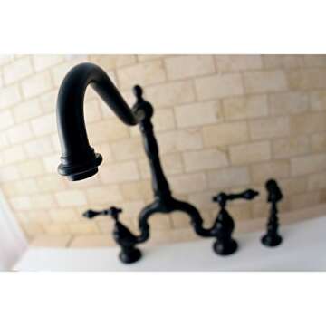 Kingston Brass KS7755ALBS English Country Bridge Kitchen Faucet - Oil-Rubbed Bronze, Elegant Design