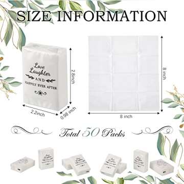 50 Bulks Wedding Facial Tissues Items for Wedding Welcome Bags Pocket Facial Tissues Mini Tissues Wedding Favors for Guests 3 Ply Travel Tissue Packs for Wedding Celebration Party Ceremony Graduation