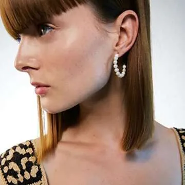 MOROTOLE Pearl Hoop Earrings for Women Small Pearl Hoop Earrings, Gold Plated Lightweight Open Large Circle Round Pearl Earrings Jewelry Birthday Gift for Women