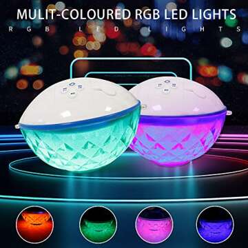 Blufree Floating Pool Speaker with Colorful Lights, Portable Wireless Pool Speaker Bluetooth Waterproof IP68, Built-in Mic & Crystal Clear Sound Floating Hot Tub Speaker for Pool Party Outdoors