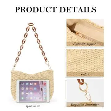 GOKTOW Straw Purse Bag,Woven Handbag,Summer Purse,Raffia Tote CrossBag for Beach Summer Travel，Beige