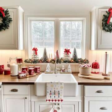 DineDia Nutcrackers Christmas Kitchen Towels Set of 2,Red Snowflake Xmas Tree Dish Hand Towels Holid...