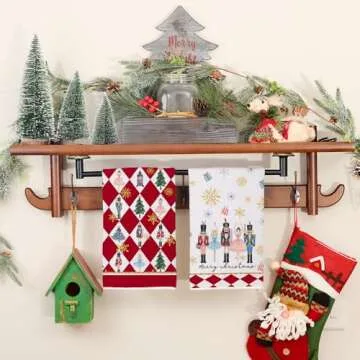 DineDia Nutcrackers Christmas Kitchen Towels Set of 2,Red Snowflake Xmas Tree Dish Hand Towels Holiday Home Indoor Bathroom Party Seasonal Noel Decorations DD036