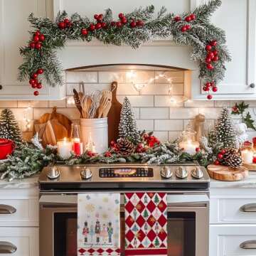 DineDia Nutcrackers Christmas Kitchen Towels Set of 2,Red Snowflake Xmas Tree Dish Hand Towels Holiday Home Indoor Bathroom Party Seasonal Noel Decorations DD036