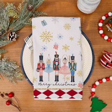 DineDia Nutcrackers Christmas Kitchen Towels Set of 2,Red Snowflake Xmas Tree Dish Hand Towels Holiday Home Indoor Bathroom Party Seasonal Noel Decorations DD036