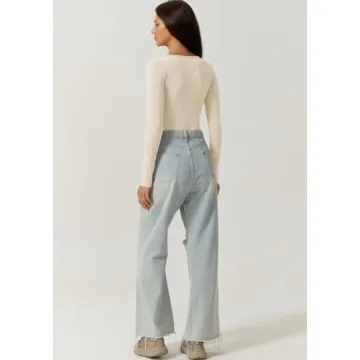 Stylish QINSEN Women's Plunge Bodysuit - Long Sleeve Top