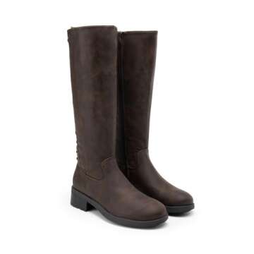 DREAM PAIRS Women's Lace Up Back Knee High Fashion Boots Low Block Heel Riding Boots Round Toe Side ...