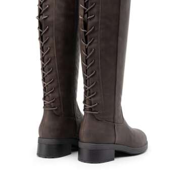 DREAM PAIRS Women's Lace Up Back Knee High Fashion Boots Low Block Heel Riding Boots Round Toe Side Zipper Fall Boots,Size 6.5,Brown-Nubuck,SDKB2423W
