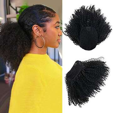 YITI Afro Kinky Curly Drawstring Ponytails for Black Women Extended Contact Pull Rope Card Masson Ha...