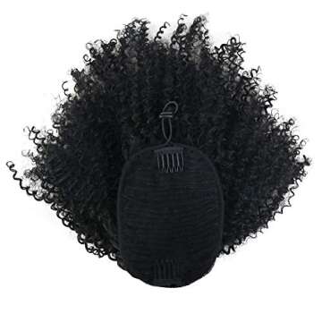 YITI Afro Kinky Curly Drawstring Ponytails for Black Women Extended Contact Pull Rope Card Masson Hair Piece for African American Girls Curly Drawstring Ponytail Extension for Women（Black） (1B#)
