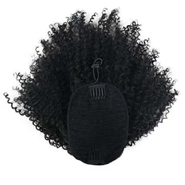 YITI Afro Kinky Curly Drawstring Ponytails for Black Women Extended Contact Pull Rope Card Masson Hair Piece for African American Girls Curly Drawstring Ponytail Extension for Women（Black） (1B#)