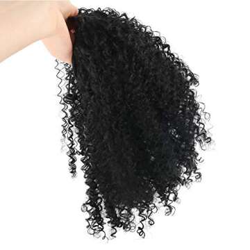 YITI Afro Kinky Curly Drawstring Ponytails for Black Women Extended Contact Pull Rope Card Masson Hair Piece for African American Girls Curly Drawstring Ponytail Extension for Women（Black） (1B#)