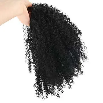 YITI Afro Kinky Curly Drawstring Ponytails for Black Women Extended Contact Pull Rope Card Masson Hair Piece for African American Girls Curly Drawstring Ponytail Extension for Women（Black） (1B#)
