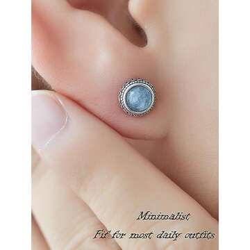Small Genuine Blue Aquamarine 925 Sterling Silver Hypoallergenic Studs Earrings Jewelry for Women Da...