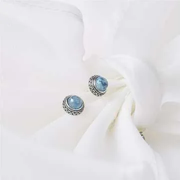Genuine Aquamarine Silver Stud Earrings for Women