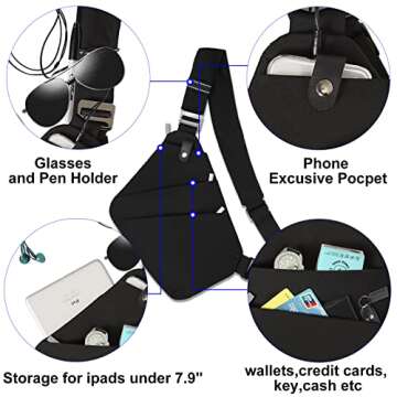 Sling Bag Light Thin Chest Shoulder Bag Casual Daypack Shoulder Crossbody Wander Plus Anti Theft Bag Outdoor Travel Hiking Bag (1.0 Black, Small)