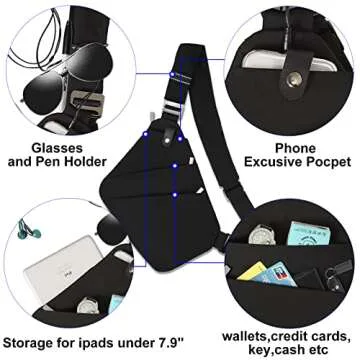 Sling Bag Light Thin Chest Shoulder Bag Casual Daypack Shoulder Crossbody Wander Plus Anti Theft Bag Outdoor Travel Hiking Bag (1.0 Black, Small)