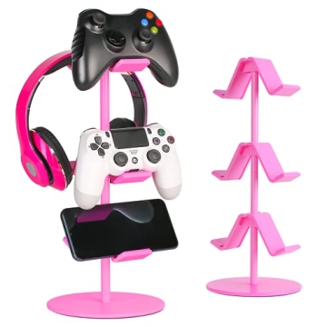 KELJUN Controller Holder Pink,Headphone Stand,3 Tier Multi Adjustable Game Controller Headset Hanger...