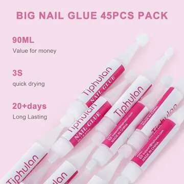TIPHULAN 45Pcs Professional Nail Glue: Super Strong & Quick-Drying for Perfect Manicures