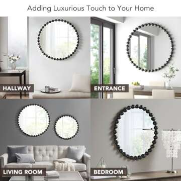 MADISON PARK SIGNATURE Wall Décor Marlowe Metal Spherical Frame Round Mirror for Living Room - Home Accent, Ready to Hang Bedroom Decoration, 36" Diameter, Black
