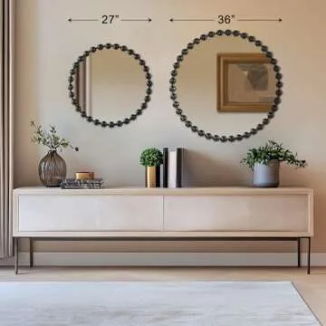 MADISON PARK SIGNATURE Wall Décor Marlowe Metal Spherical Frame Round Mirror for Living Room - Home Accent, Ready to Hang Bedroom Decoration, 36" Diameter, Black