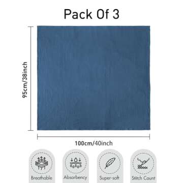 Muslin Swaddle Blankets for Newborn, 3 Pack Breathable Soft Receiving Blanket, Large 38 x 40 inches Swaddle Wrap Burping Clothes Diapers, Essentials Infant Shower Items, Toddler Gift (Graceful Colors)