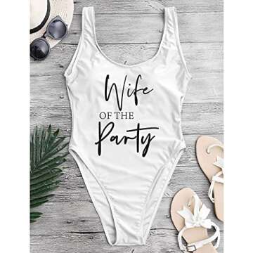 MUZHI Bride Retro One Piece Swimsuit Wifey Squad Swimwear Removable Pad Bathing Suit for Bridal Part...