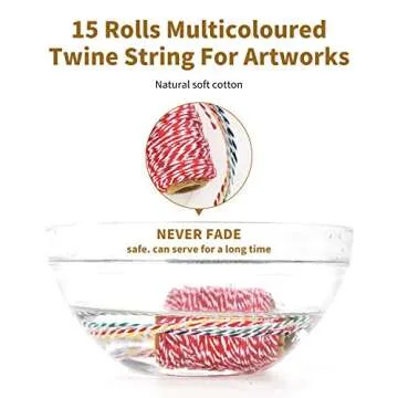Bakers Twines Cotton Twine – 2mm 100% Natural Twine String Cords for DIY Art & Crafts, Christmas Wrapping, Home Decoration & Tags - 15 Rolls Assorted Color Baker’s Twine Ropes (82 Feet/Roll)