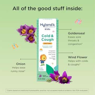 Hyland's Kids Cold and Cough, Daytime Grape Flavor Cough Syrup Medicine for Kids Ages 2 and up, Decongestant, Sore Throat Relief, Natural Treatment for Common Cold Symptoms, 4 Fl Oz