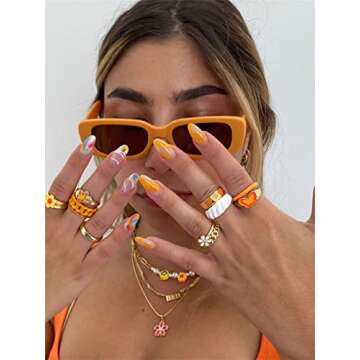 ADE WU Rectangle Sunglasses for Women Men Retro 90s Sunglasses Trendy Orange Frame Glasses Y2K Brown Lens Shades