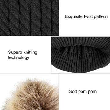 Chalier 2 Pack Parent-Child Winter Hats for Women Warmer Soft Mom Baby Knit Hat Set Slouchy Beanie with Pom Pom(A-Black)