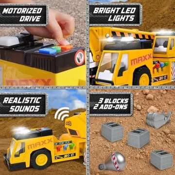 Sunny Days Entertainment, LLC. Maxx Action 27'' 3-N-1 Crane Truck - Large Construction Vehicle with Lights, Sounds and Motorized Drive | Realistic Crane with Joystick Controllers