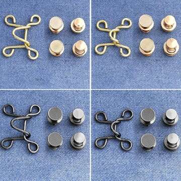 SourceTon 4 Sets Adjustable Nail Free Waist Buckles, Adjustable Waist Buckle Extender Jeans Extender, Pants Adjustable Jean Button (2 Sizes, Gold & Black)