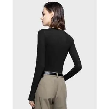 PUMIEY Long Sleeve Shirts for Women Slim Fit Tops Fall Fashion Basic Tee, Jet Black Large