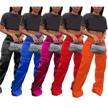 YOOTIKO Women's Satin Cargo Pants High Waisted Fashion