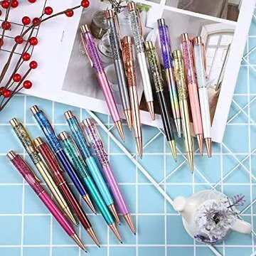 HESTYA 16 Pieces Ballpoint Pens Flower Dynamic Crystal Pens for School Black Ink Ballpoint Flower Liquid Sand for Birthday, Back to School Seasons, Wedding, Home Office(Liquid Style)